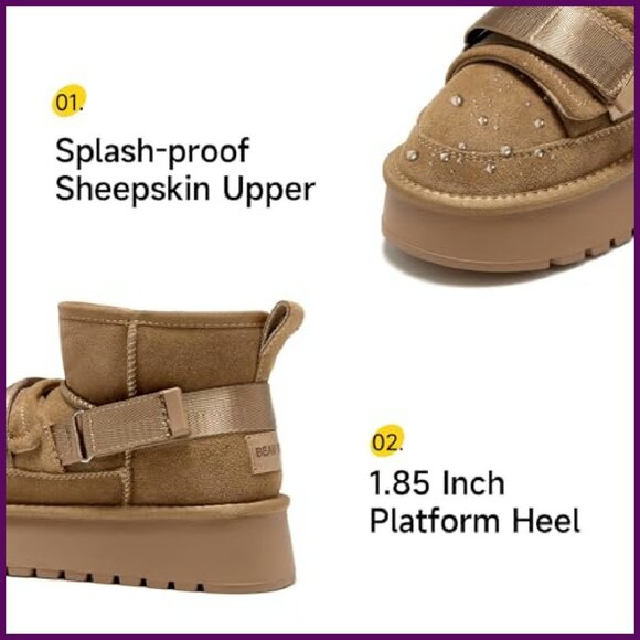 Women's Platform Ankle Boots Genuine Leather Winter Snow Boots Pull-on - Picture 6 of 8